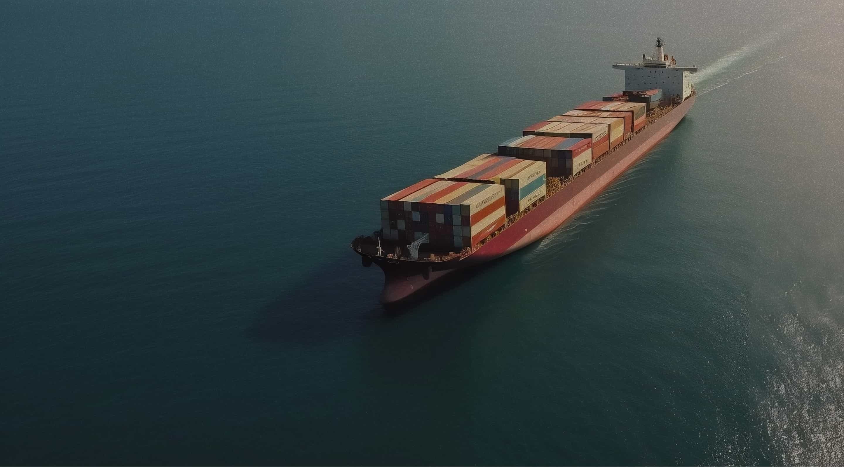 Global maritime container ship navigating ocean route